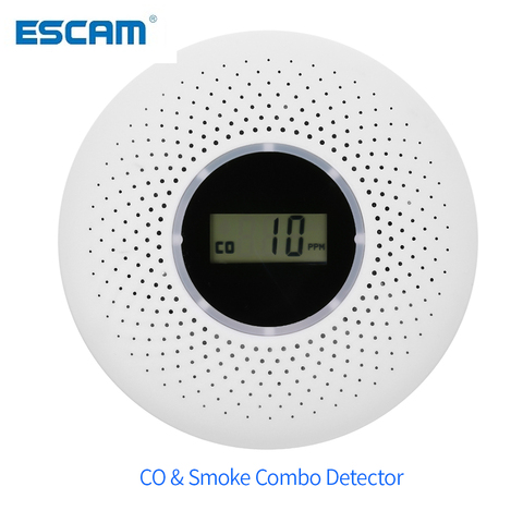 ESCAM 2 in 1 LCD Display Carbon Monoxide & Smoke Combo Detector Battery Operated CO Alarm with LED Light Flashing Sound Warning ► Photo 1/6