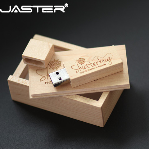 JASTER USB 2.0 customer LOGO wooden +box USB flash drive maple wood pendrive 4GB 16GB 32GB 64G U disk memory stick free shipping ► Photo 1/6