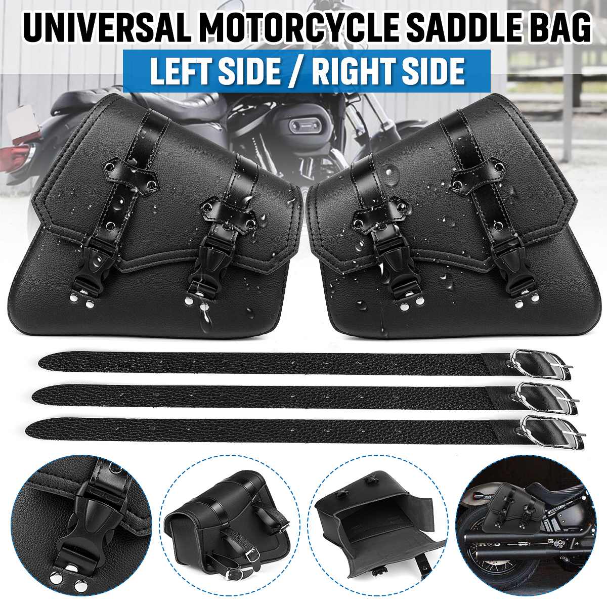 Motorcycle Saddlebags Side Tool Bag PU Leather Luggage Saddle Bag Pouch Black Universal ► Photo 1/6