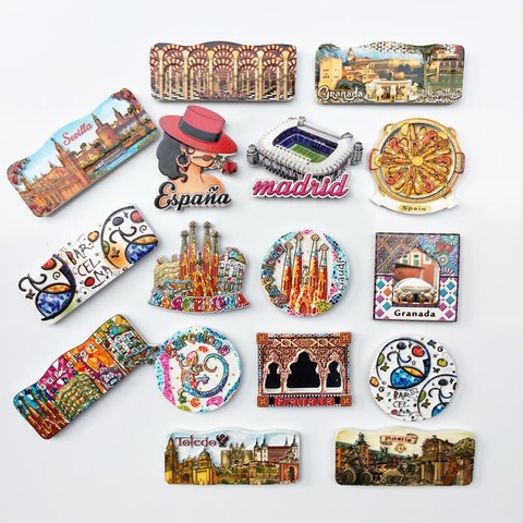 World and CityTourist Souvenirs of Spanish Landmarks Barcelona Madrid Granada Sevilla Toledo Cordoba Spain Fridge Magnet Decor ► Photo 1/6