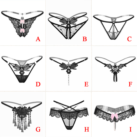 1 Pcs Women Sexy Lace Panties Pearl Massage Thong G-Strings with