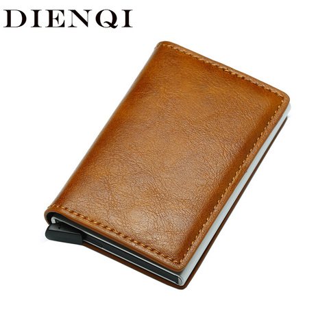 DIENQI Top Quality Wallets Men Money Bag Mini Purse Male Vintage Brown Leather Rfid Card Holder Wallet Small Smart Wallet Pocket ► Photo 1/6