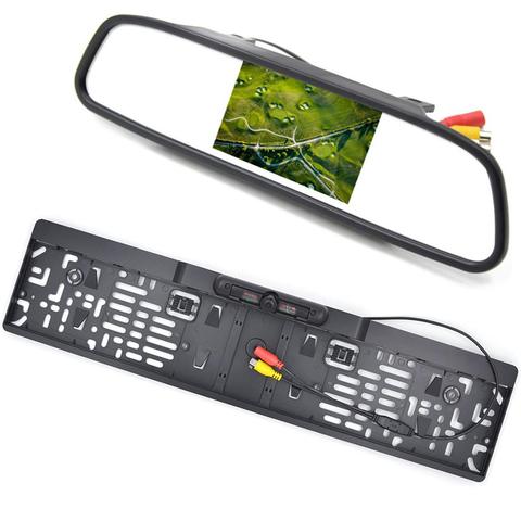 4.3 Inch LCD Car Monitor RU European License Plate Frame Rear View Camera IR Light Reverse Camera Rearview Mirror Monitor ► Photo 1/6