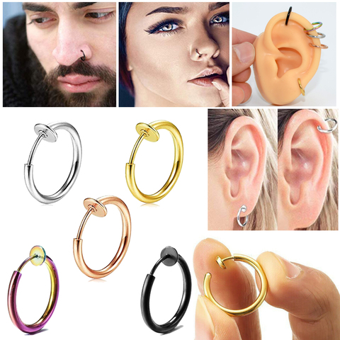 5PCS Clip On Earrings Fake Spring Clip On Labret Nose Clips Ring Stealth Hoop Lip Ring Helix Ring hoop No Piercing earring ► Photo 1/6