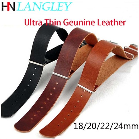 Ultra Thin Geunine Leather Watch Band ZULU Strap NATO Single Layer Bracelet 18mm 20mm 22mm 24mm Watch Replacement Accessories ► Photo 1/6