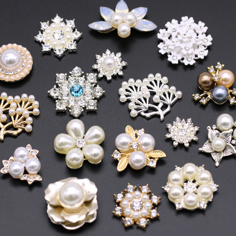 5/10Pcs Flower Rhinestone With Pearl Crystal Flat Back Gems Gold/Sliver Base Pearl Rhinestone Button Sewing Accessories For Bows ► Photo 1/6