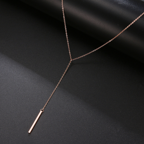 DOTIFI Stainless Steel Necklace For Women Lover's Simple Long Stick Pendant Necklaces Metal Chain Strip Rose Gold Choker ► Photo 1/6