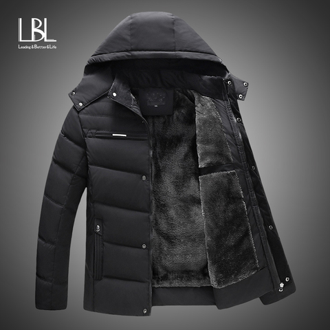 New Men Jacket Coats Thicken Fur Fleece Warm Winter Windproof Jackets Casual Mens Down Parka Hooded Outwear Cotton-padded Jacket ► Photo 1/6