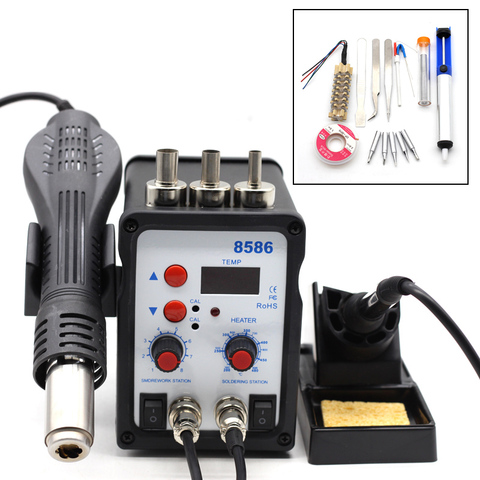 8586  2 In 1 Hot Air SMD Rework Station Solder Blower Heat Gun 580W 220V LED Digital + Soldering Iron Welding Tool ESD 3 Nozzles ► Photo 1/1