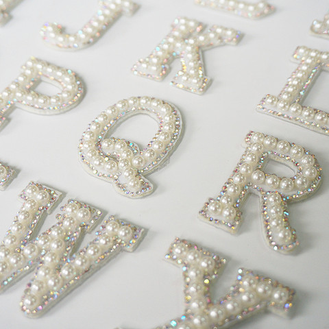 A-Z Pearl Rhinestone English Letter Alphabet Sew Iron On Patch Badge 3D Handmade Letters Patches Bag Hat Jeans Applique DIY ► Photo 1/6