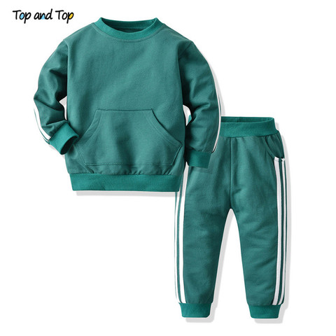 Top and Top Fashion Baby kids Boys Girls Clothes Set Pullover Sweatshirt Jacket+Trousers Infant Casual 2Pcs Outfits Suit ► Photo 1/6