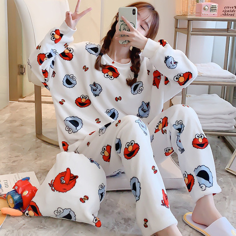 new Winter Flannel warm pajamas korean kawaii cartoon Pajama Set Fashion pijama mujer Leisure Home Cloth pyjamas women Sleepwear ► Photo 1/5