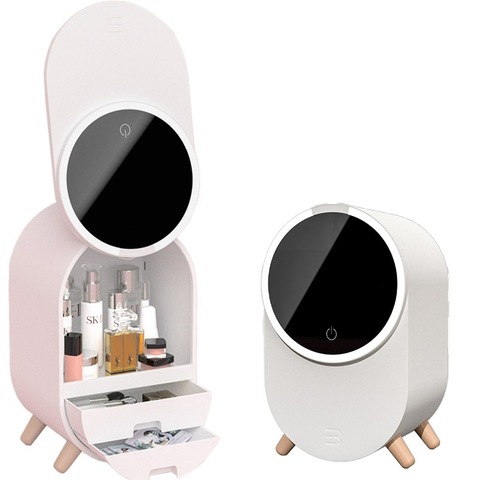 LED Light Desktop Organizer HD Mirror Creative Makeup Organizer Detachable Cosmetic Storage Box Protable Beauty Box Dropshipping ► Photo 1/6
