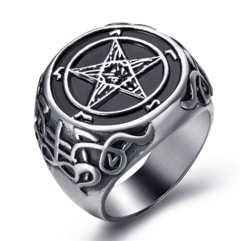 Elfasio Mens Stainless steel ring Baphomet Goat Pentagram Satanic Leviathan Cross Devil Demon Star Biker  Jewelry Size 7-15 ► Photo 1/6