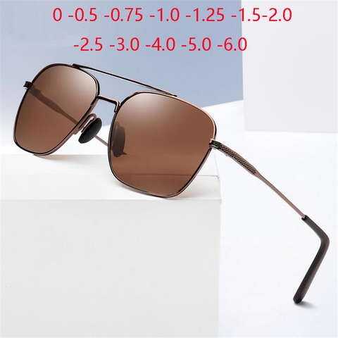 Double Beam Pilot Sunglasses Men Polarized Metal Anti-glare Myopia Lens Sqaure Prescription Sunglasses Male 0 -0.5 -0.75 To -6.0 ► Photo 1/6