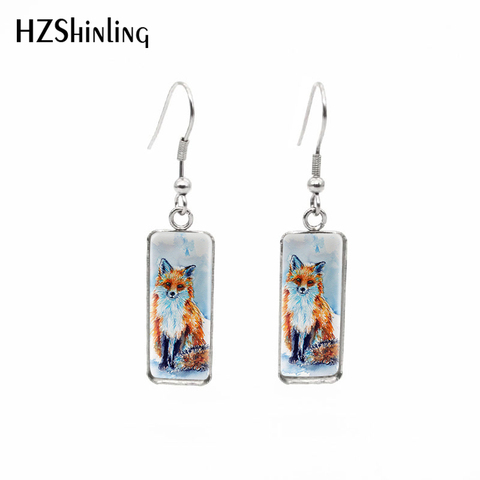 2022 New Red Fox Art Earring Wild Animal Rectangular Earring Handmade Hook Earrings Glass Dome Jewelry ► Photo 1/6