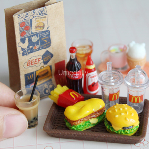 Mini 1/6 Miniature Dollhouse Hamburger Coke Cup Fast Food for Blyth Barbies Doll House Play Kitchen Ice Cream Accessories Toy ► Photo 1/6