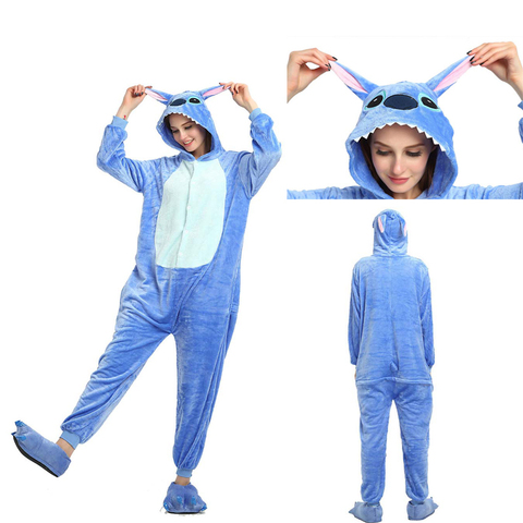 Adults and Children's Stitch Kigurumi Animal Onesies Unicorn Pajamas Cartoon Unicornio Women Men Warm Flannel Hooded  Sleepwear ► Photo 1/6