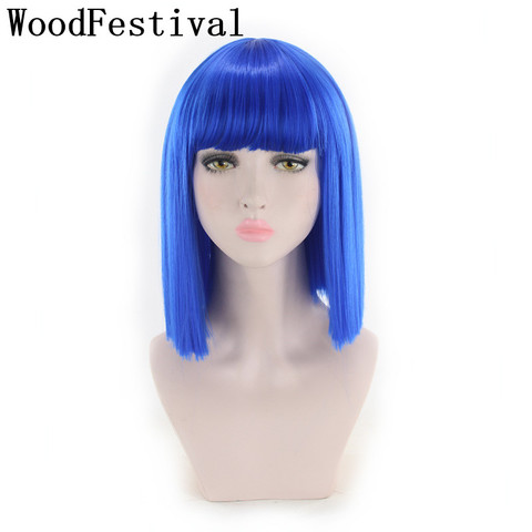 WoodFestival Heat Resistant Synthetic Hair Short Wigs with Bangs Women Straight Red Blue Green White Purple Pink Brown Black Bob ► Photo 1/6