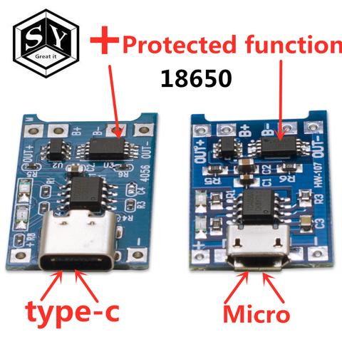 1PCS Great IT 5V 1A Micro USB 18650 type-c Lithium Battery Charging Board Charger Module+Protection Dual Functions TP4056 18650 ► Photo 1/6