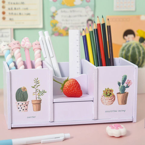 2022 New Creative Desk Pen Holder Pencil Makeup Storage Box Sundries Badge Box Desktop Organizer School Office Cute Stationery ► Photo 1/6