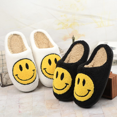 Winter Womens Slippers Fluffy Fur Smile Big Smile Deco Slipper Shoe Short Plush Zapato De Mujer Flats Couple Shoes Indoor Shoes ► Photo 1/6