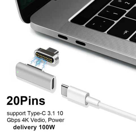 Magnetic USB type C Adapter USB 3.1 10 Gb/s PD,100W Quick Charge-4K @60 Hz High Resolution Compatible with MacBook Pro/Pixelbook ► Photo 1/6