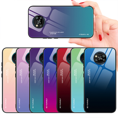 Case For Xiaomi POCO X3 NFC Case Hard Back Cover Gradient Glass Color Shockproof Case For POCOPhone X3 NFC F2 Pro X2 Coques ► Photo 1/6