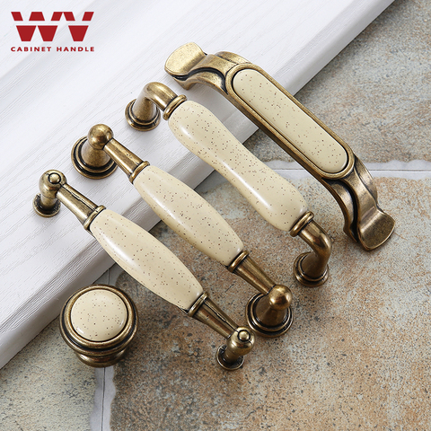 WV Yellow Marble Handle Garden Ceramic American Modern Cabinet Wardrobe Door Handles Cabinet Classical Handle Garden Knobs Pulls ► Photo 1/6