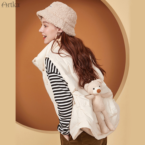 ARTKA 2022 Winter New Women Down Jacket 90% White Duck Down Vest Outerwear Fashion Casual Warm Down Vest With Bear Doll DK25201D ► Photo 1/6