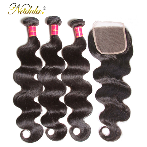 Nadula Hair Brazilian Body Wave Bundles With Closure 4*4 Lace Closure Brazilian Hair Weave Bundles With Closure Black Friday ► Photo 1/6