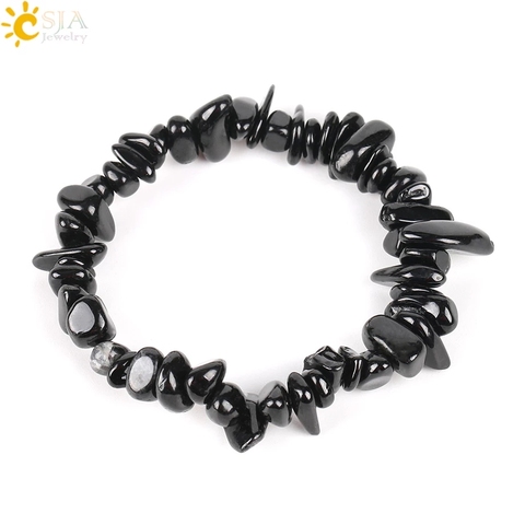 CSJA Natural Gem Stone Chip Beads Chakra Black Tourmaline Bracelets for Women Small Size Reiki Healing Meditation Aura Gift E705 ► Photo 1/6