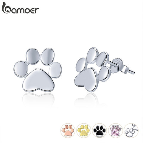 [Coupon $15 OFF $3] BAMOER 925 Sterling Silver Animal Dog Cat Paw Stud Earrings for Women Footprints Gift SCE407 ► Photo 1/6