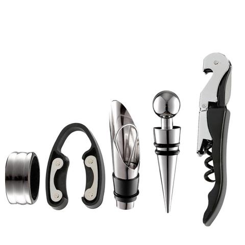 Wine Opener Kit Set including 5 pcs tool Stainless Steel Wine Opener Kit Pourer Wine Ring Wine Decanter Bottle Opener Cutter #EW ► Photo 1/6