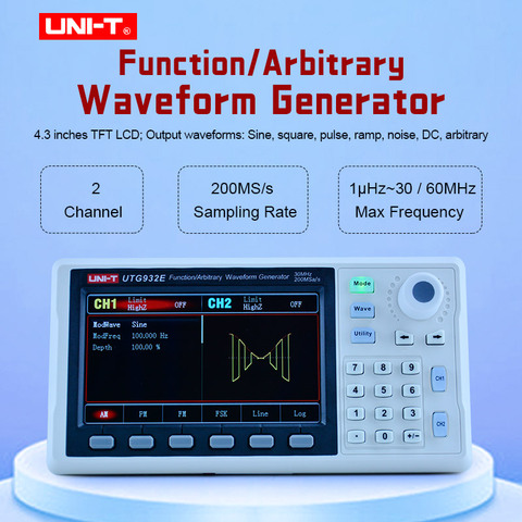 UNI-T UTG932E UTG962E Function Arbitrary Waveform Generator Signal Source Dual Channel 200MS/s 14bits Frequency Meter 30/60Mhz ► Photo 1/6