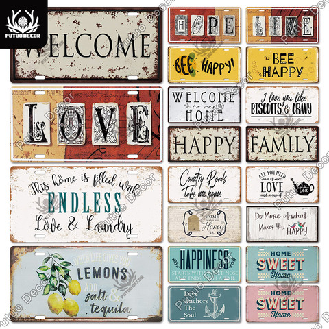 Putuo Decor Welcome Metal SIgn Tin Sign Plaque Metal Vintage License Plate Decor Family Home Living Room Wall Decoration ► Photo 1/6
