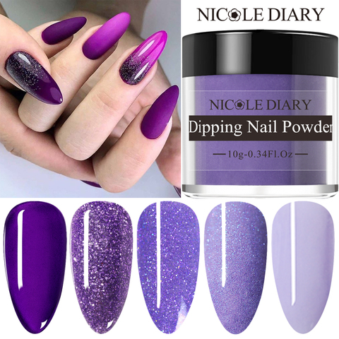 NICOLE DIARY Purple Series Dipping Dip Nail Powder Polish Nail Glitter Chrome Dust Pigment Dipping Liquid Nail Art Decoration ► Photo 1/4