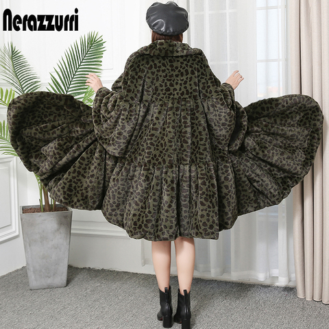 Nerazzurri Winter leopard faux fur coat women loose oversized skirted furry fluffy jacket long leopard print runway streetwear ► Photo 1/6