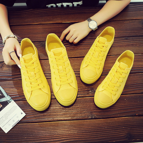 Women Yellow Sneakers Girls White Canvas Shoes Low Top Lace Up Flat Heel Good Quality Female Black Trainers Simple Style 35-40 ► Photo 1/1