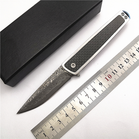 New Damascus Blade Free Wolf FW03 Carbon Fiber Handle Flipper EDC/Pocket/Outdoor/Camping/Survival/Tactical/Folding Knife ► Photo 1/6