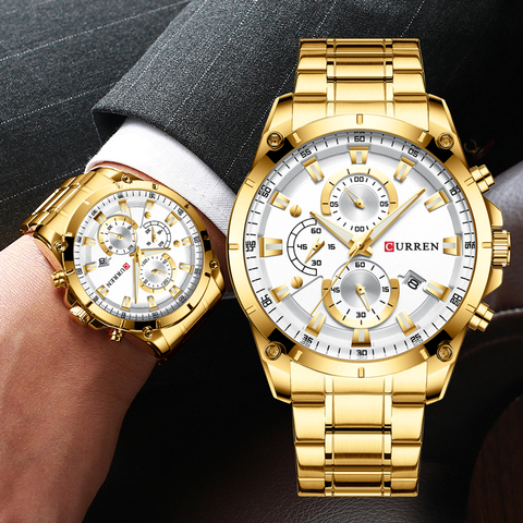 Men Watches Top Brand Luxury Curren Gold Quartz Watch Men 2022 Waterproof Chronograph Golden Male Wristwatch Relogio Masculino ► Photo 1/6