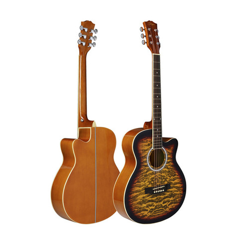 1pcs 40inch Acoustic Guitar Yellow Tiger flame Printed Basswood Body Rosewood Fingerboard Musical Instrument with hardcase ► Photo 1/6