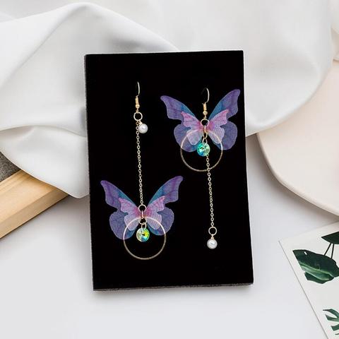 Korean Retro Asymmetric Butterfly Imitation Pearl Earrings Fashion Round Flower Brincos Long Statement Wings Earrings Jewelry ► Photo 1/3