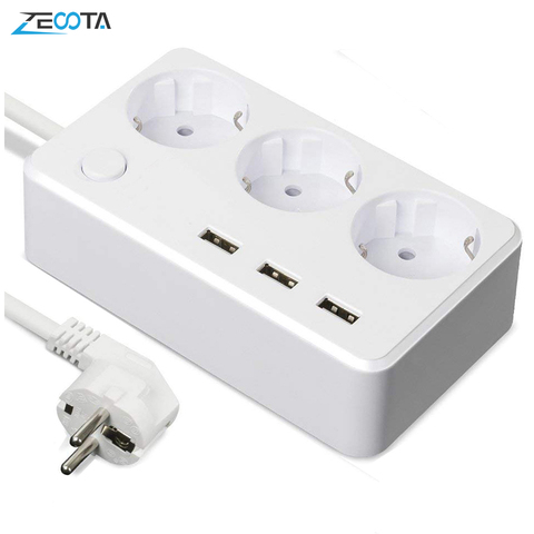 Power Strip Surge Protector Desktop 3 way EU Plug Outlets Multiple Socket with USB Charging Adapter Switch 1.5m Extension Cord ► Photo 1/6
