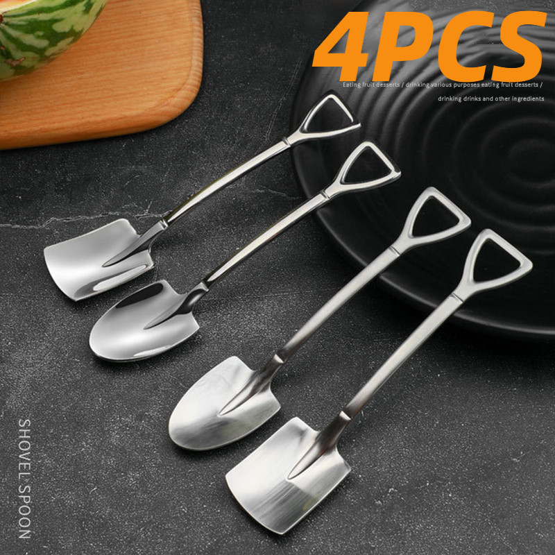 Buy Online 4pcs 304 Stainless Steel Coffee Spoon Retro Shovel Ice Cream Spoon Creative Tea Spoon Fashion Tableware Alitools