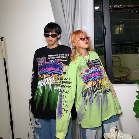 NiceMix 2022 Fashion Korean Streetwear Ladies Autumn Punk Tops Tees Women Printed Long Sleeve T Shirts Casual Hip Hop Clothing ► Photo 1/6