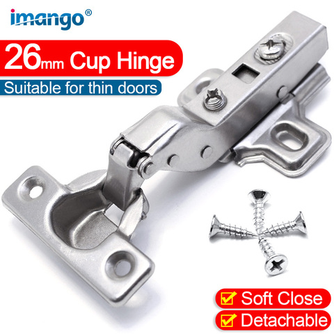 Adjustable Cabinet Door Hinges 26 Cup Soft Self Closing Kitchen Frameless Steel Small Hinges 95 Degree Opening Buffer Dampers ► Photo 1/6
