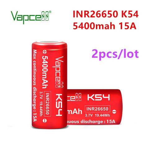 2pcs/lot VapCell original INR 26650 5400mah 15A K54  li ion battery 3.7V rechargeable for flashlight power tools free shipping ► Photo 1/6