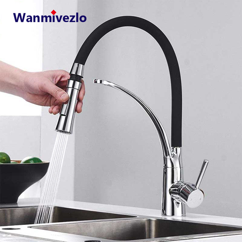 Chrome Rubber Kitchen Faucet Mixer Tap Rotation Pull Down Stream Sprayer Taps Hot Cold Water Tap with Single Handle Kitchen Tap ► Photo 1/6