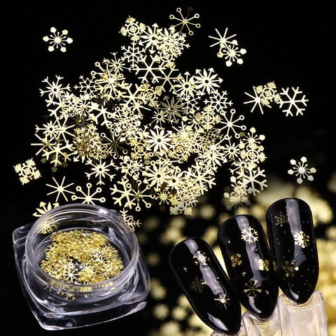 Gold Snowflake Nail Art Decoration Mixed 90pcs DIY Manicures Christmas Glitter Sequins Flakes 3D Jewelry  Nail Accessories GL889 ► Photo 1/6